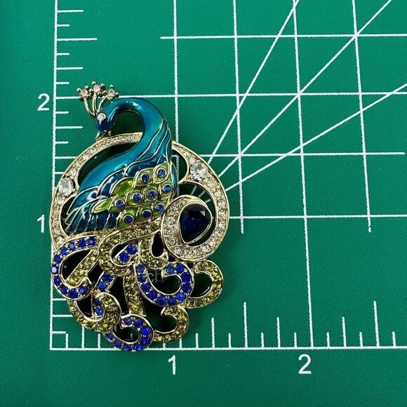 Peacock Blue Enamel Rhinestones Pendant Marked CHMF - Picture 5 of 5